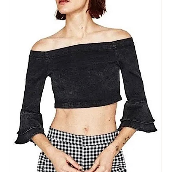 Zara Tops - Zara Black Denim Off Shoulder Crop Top